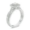 Thumbnail Image 1 of 3/4 CT. T.W. Diamond Double Cushion Frame Multi-Row Split Shank Engagement Ring in 14K White Gold