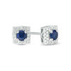 Thumbnail Image 1 of Blue Sapphire and 1/10 CT. T.W. Diamond Square Frame Stud Earrings in 10K White Gold