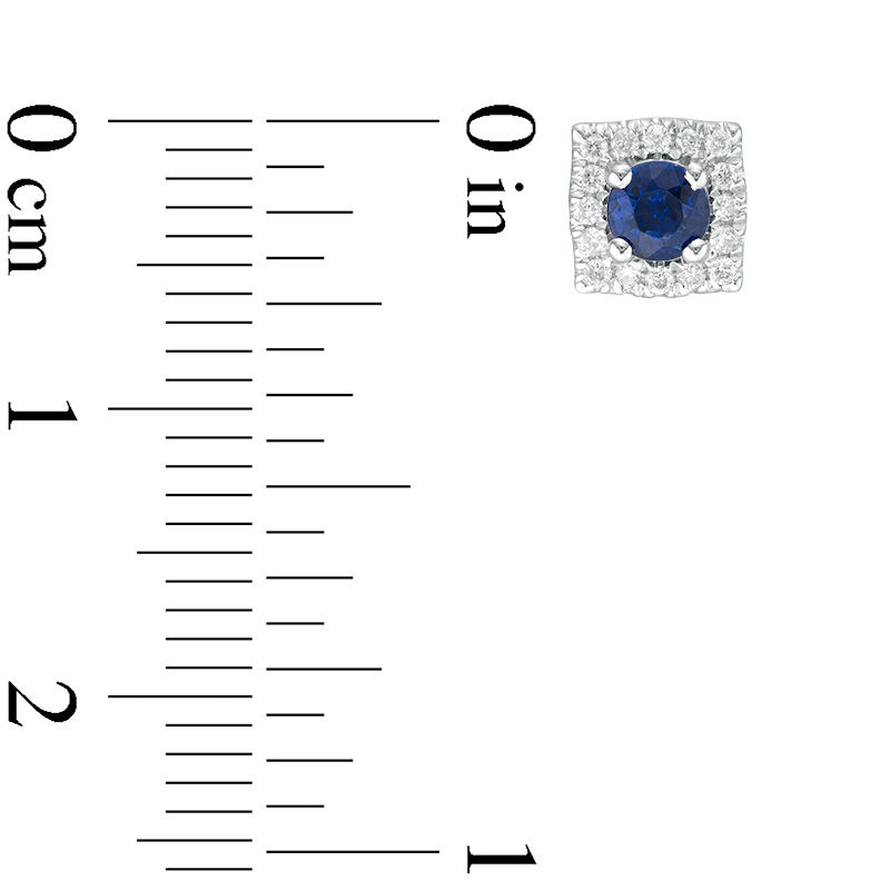 Main Image 2 of Blue Sapphire and 1/10 CT. T.W. Diamond Square Frame Stud Earrings in 10K White Gold