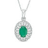 Thumbnail Image 1 of Oval Emerald and 1/10 CT. T.W. Diamond Frame Pendant in 10K White Gold