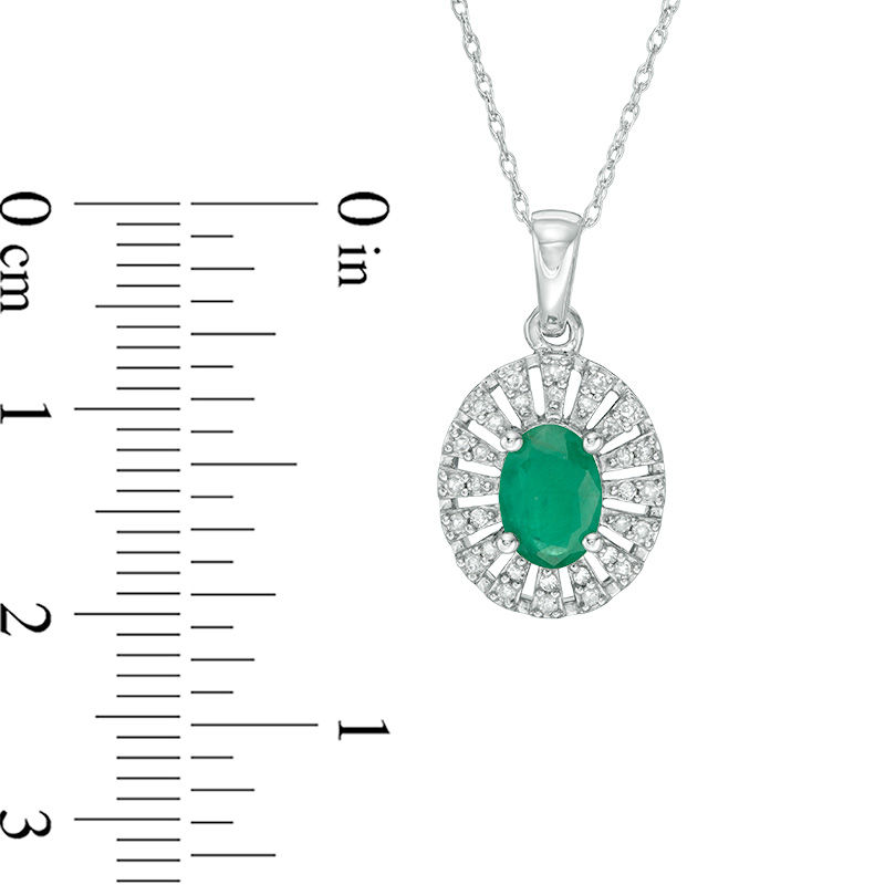 Main Image 2 of Oval Emerald and 1/10 CT. T.W. Diamond Frame Pendant in 10K White Gold