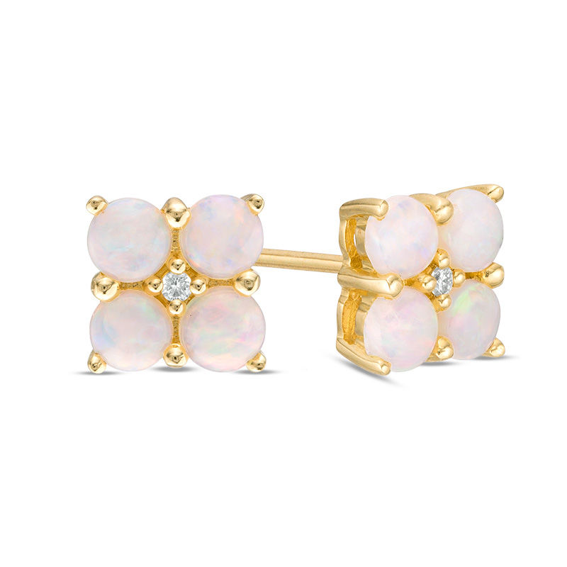 Main Image 1 of Quad Opal and Diamond Accent Stud Earrings in 10K Gold