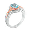 Thumbnail Image 1 of Oval Aquamarine and Lab-Created White Sapphire Frame Ring in Sterling Silver and 14K Rose Gold Plate