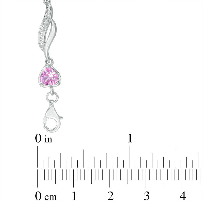 Main Image 2 of 5.0mm Heart-Shaped Lab-Created Pink Sapphire Cascading Beaded Flame Bracelet in Sterling Silver