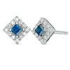 Thumbnail Image 1 of Vera Wang Love Collection Princess-Cut Blue Sapphire and 1/6 CT. T.W. Diamond Frame Stud Earrings in Sterling Silver