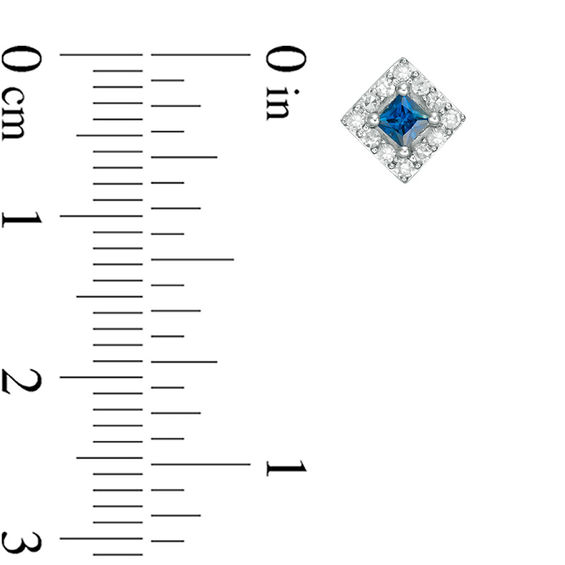 Vera Wang Love Collection Princess-Cut Blue Sapphire and 1/6 CT. T.w. Diamond Frame Stud Earrings in Sterling Silver