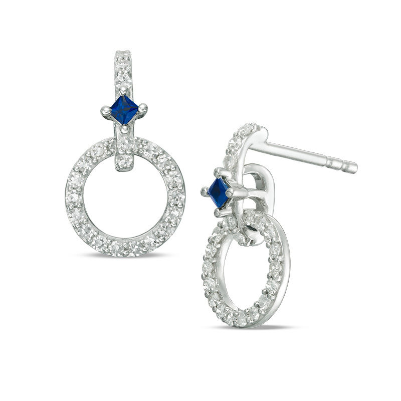 Main Image 1 of Vera Wang Love Collection 1/3 CT. T.W. Diamond and Princess-Cut Blue Sapphire Circle Drop Earrings in Sterling Silver