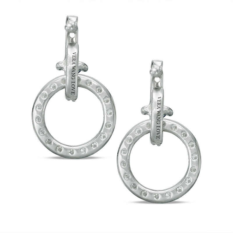 Main Image 2 of Vera Wang Love Collection 1/3 CT. T.W. Diamond and Princess-Cut Blue Sapphire Circle Drop Earrings in Sterling Silver
