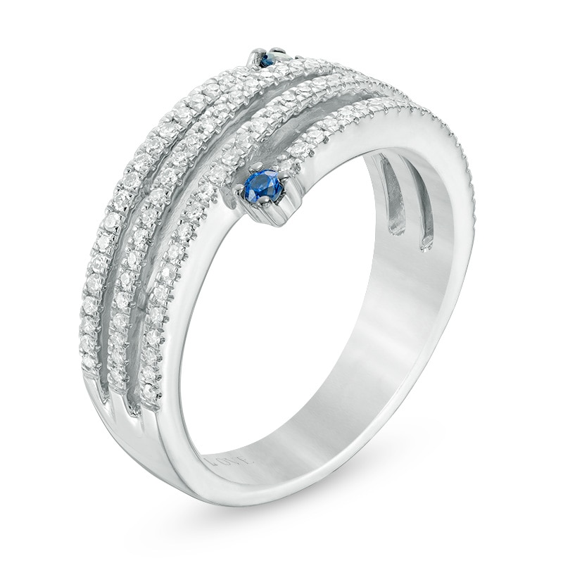 Vera Wang Love Collection 1/3 CT. T.W. Diamond and Blue Sapphire Multi-Row Spiral Ring in 14K White Gold