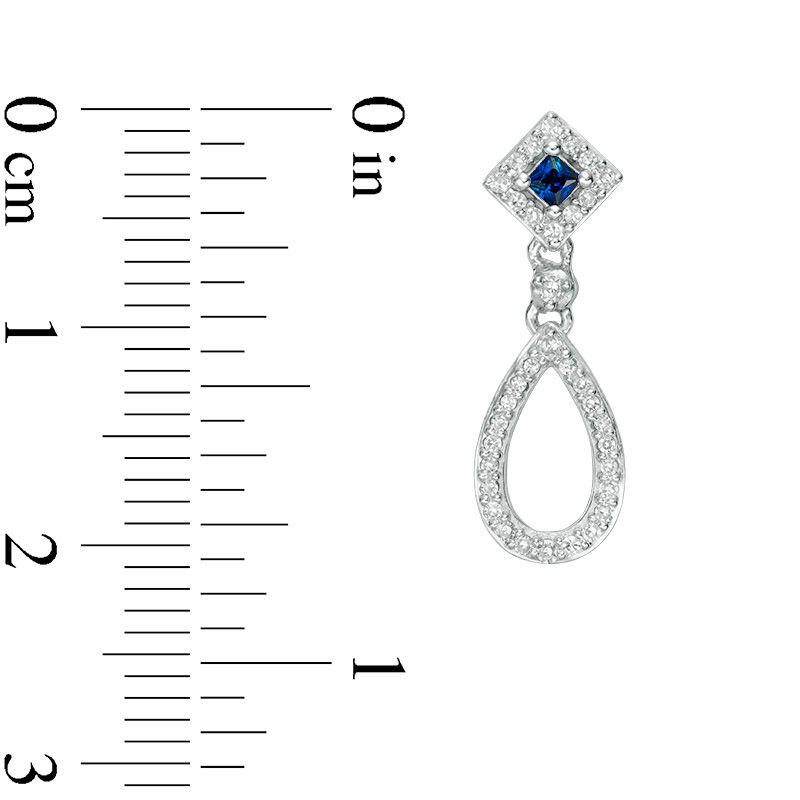Main Image 2 of Vera Wang Love Collection 1/5 CT. T.W. Diamond and Princess-Cut Blue Sapphire Teardrop Earrings in Sterling Silver