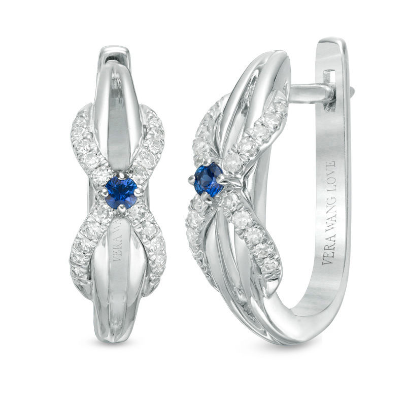 Main Image 1 of Vera Wang Love Collection 1/4 CT. T.W. Diamond and Blue Sapphire Infinity Hoop Earrings in Sterling Silver