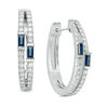 Thumbnail Image 1 of Vera Wang Love Collection Baguette Blue Sapphire and 3/8 CT. T.W. Diamond Double Hoop Earrings in 14K White Gold