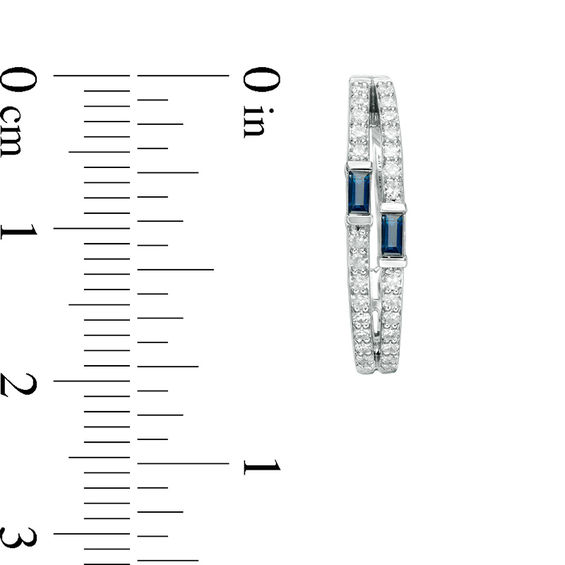Vera Wang Love Collection Baguette Blue Sapphire and 3/8 CT. T.w. Diamond Double Hoop Earrings in 14K White Gold
