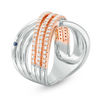 Thumbnail Image 2 of Vera Wang Love Collection 1/2 CT. T.W. Diamond Crossover Ring in Sterling Silver and 14K Rose Gold