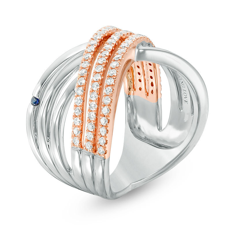 Main Image 2 of Vera Wang Love Collection 1/2 CT. T.W. Diamond Crossover Ring in Sterling Silver and 14K Rose Gold