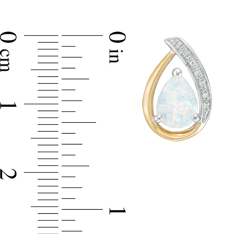 Main Image 2 of Pear-Shaped Lab-Created Opal and Diamond Accent Drop Earrings in Sterling Silver and 14K Gold
