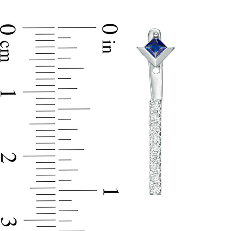 Main Image 2 of Vera Wang Love Collection Blue Sapphire and 0.18 CT. T.W. Diamond Stud Earrings with Drop Jackets in Sterling Silver
