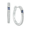 Thumbnail Image 0 of Vera Wang Love Collection Baguette Blue Sapphire and 1/5 CT. T.W. Diamond Hoop Earrings in 14K White Gold