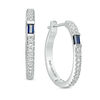 Thumbnail Image 1 of Vera Wang Love Collection Baguette Blue Sapphire and 1/5 CT. T.W. Diamond Hoop Earrings in 14K White Gold