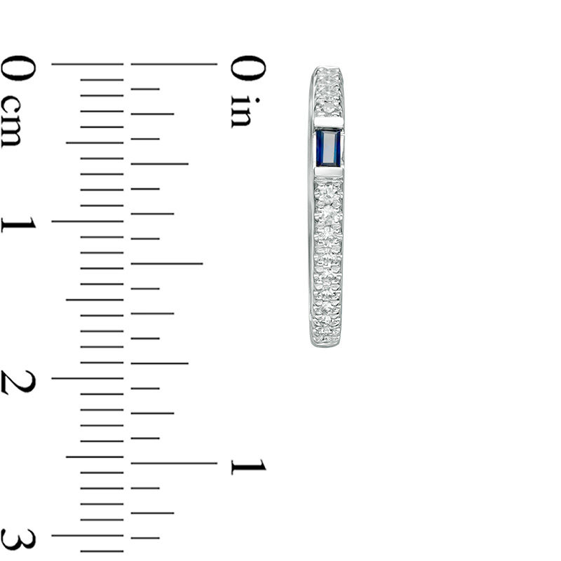 Main Image 2 of Vera Wang Love Collection Baguette Blue Sapphire and 1/5 CT. T.W. Diamond Hoop Earrings in 14K White Gold