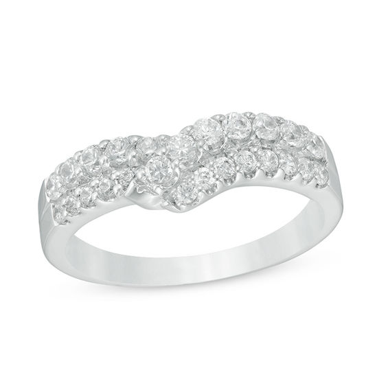 5/8 CT. T.w. Diamond Double Row Chevron Anniversary Band in 14K White Gold