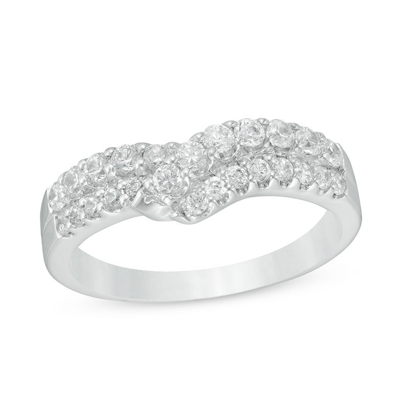 Main Image 1 of 5/8 CT. T.W. Diamond Double Row Chevron Anniversary Band in 14K White Gold