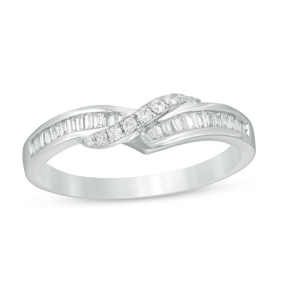1/4 CT. T.w. Baguette and Round Diamond Contour Anniversary Band in 14K White Gold