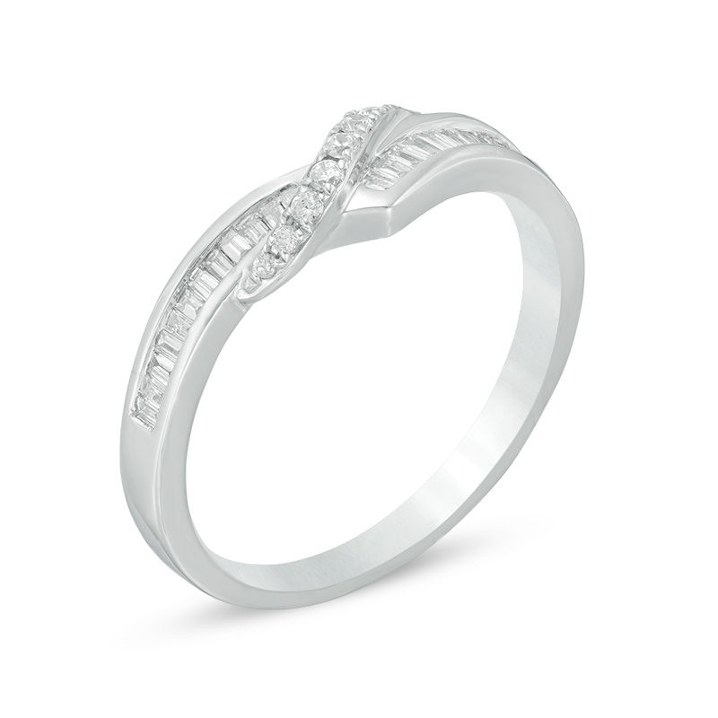 Main Image 2 of 1/4 CT. T.W. Baguette and Round Diamond Contour Anniversary Band in 14K White Gold