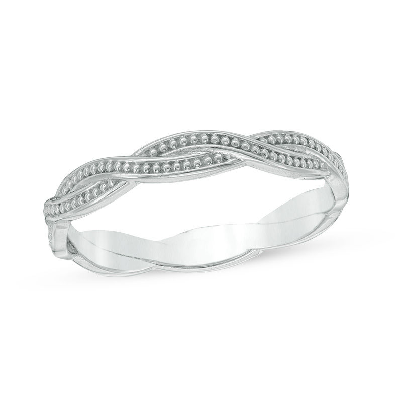 Main Image 1 of 2.8mm Diamond-Cut Braid Wedding Band in 10K White Gold - Size 6