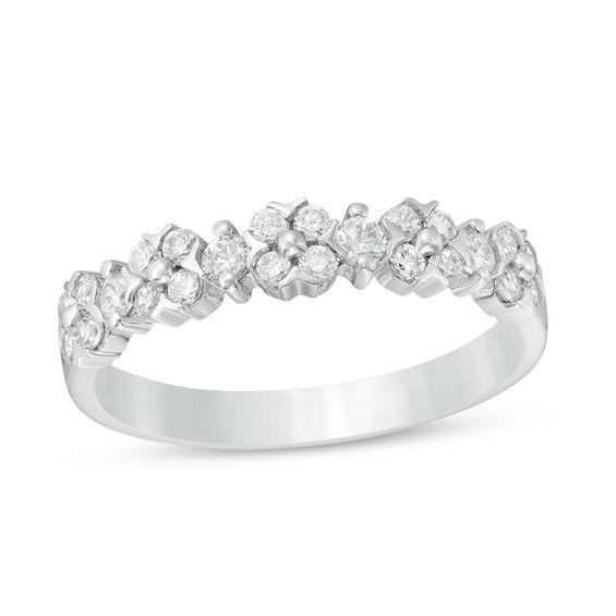 1/2 CT. T.w. Diamond Flower Anniversary Band in 14K White Gold