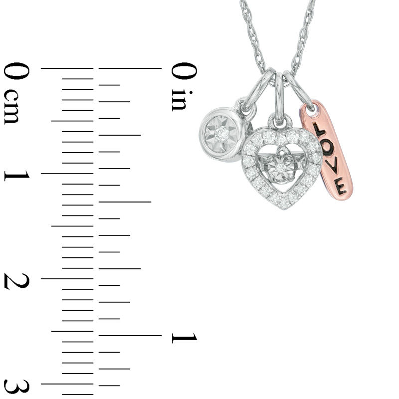 Main Image 2 of 1/10 CT. T.W. Diamond Three-Charm Pendant in Sterling Silver with 14K Rose Gold Plate