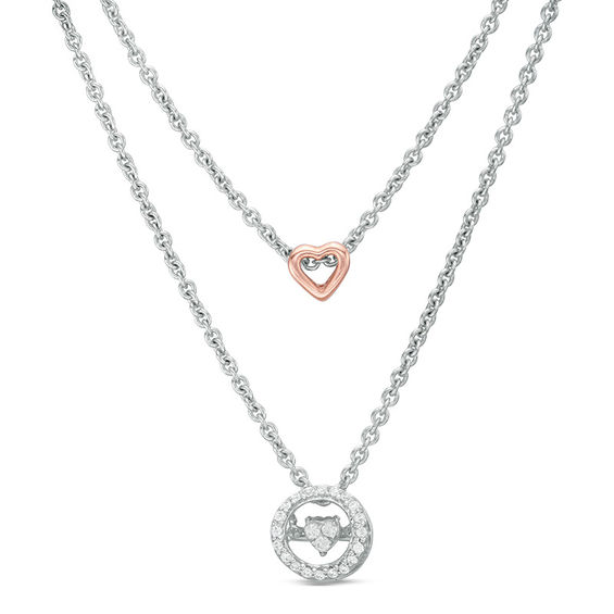 1/10 CT. T.w. Diamond Double Strand Necklace in Sterling Silver and 14K Rose Gold Plate