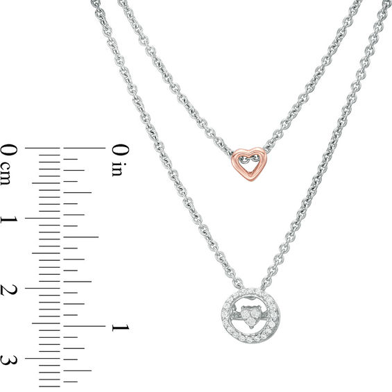 1/10 CT. T.w. Diamond Double Strand Necklace in Sterling Silver and 14K Rose Gold Plate