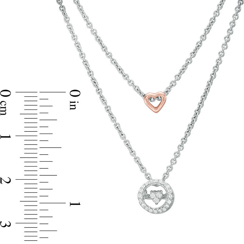 Main Image 2 of 1/10 CT. T.W. Diamond Double Strand Necklace in Sterling Silver and 14K Rose Gold Plate