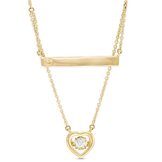 1/10 CT. Diamond Heart and Bar Layered Necklace in 10K Gold - 21"
