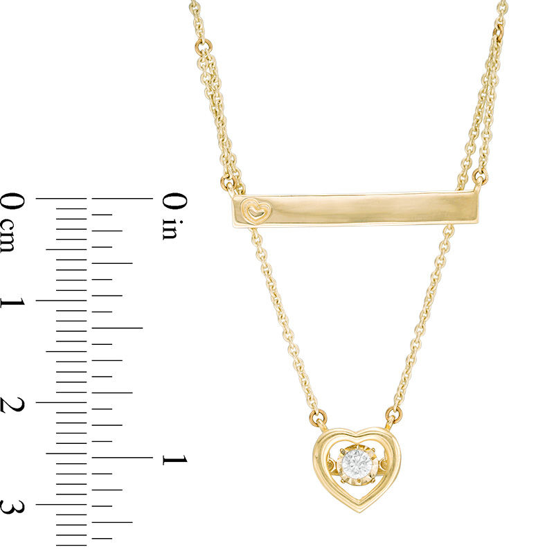Main Image 2 of 1/10 CT. Diamond Heart and Bar Layered Necklace in 10K Gold - 21"