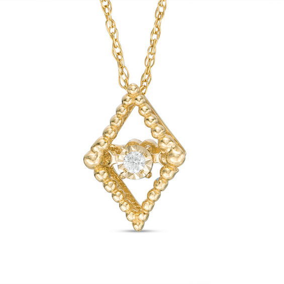 Diamond Accent Solitaire Kite-Shaped Beaded Frame Pendant in 10K Gold