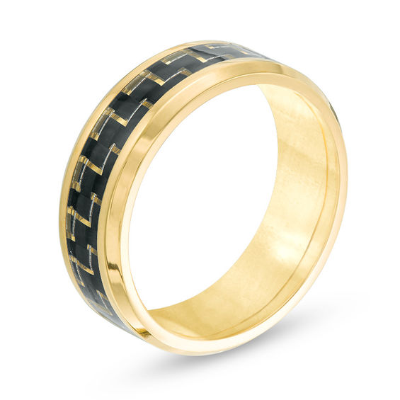 8.0mm Comfort Fit Carbon Fiber Yellow IP Stainless Steel Band - Size 10