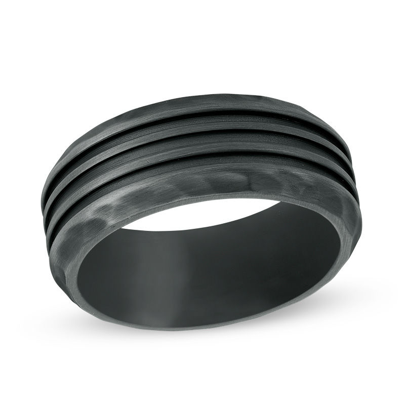 Main Image 1 of 8.0mm Three Grooved Grey IP Stainless Steel Band - Size 10