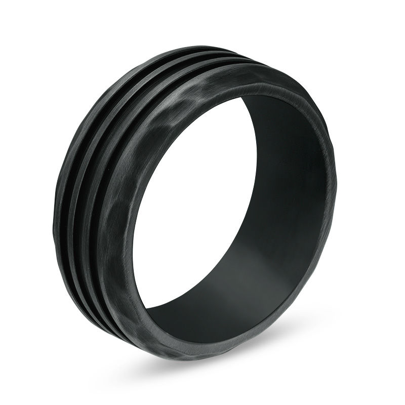 Main Image 2 of 8.0mm Three Grooved Grey IP Stainless Steel Band - Size 10