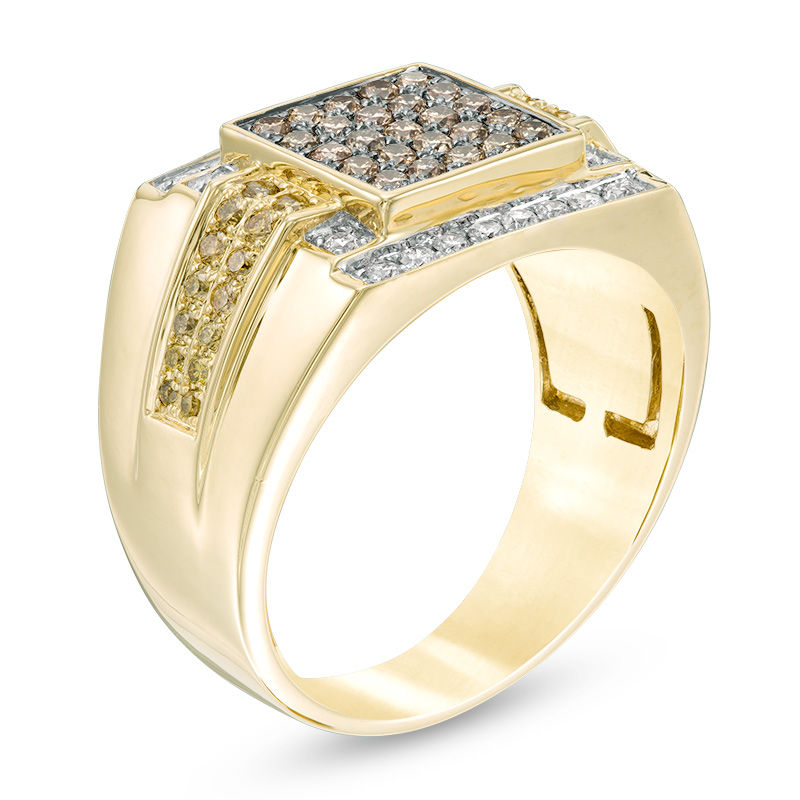 Main Image 2 of Men's 1 CT. T.W. Composite Enhanced Yellow, Champagne and White Diamond Square Top Ring in 10K Gold