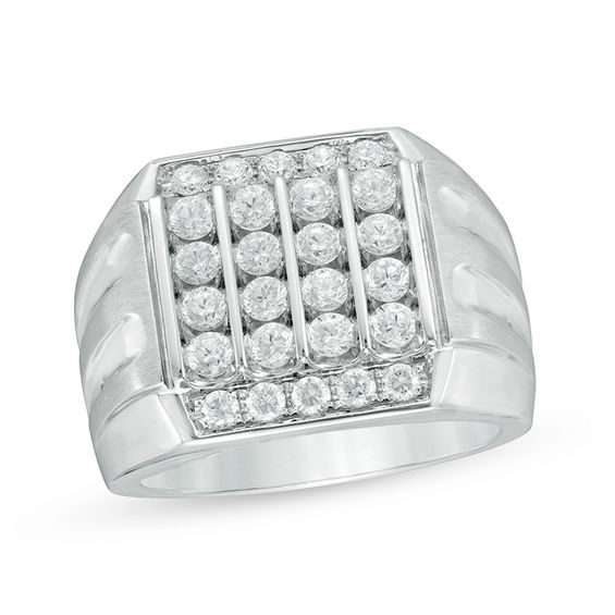 1-1/2 CT. T.w. Composite Diamond Square Top Grooved Shank Ring in 10K White Gold