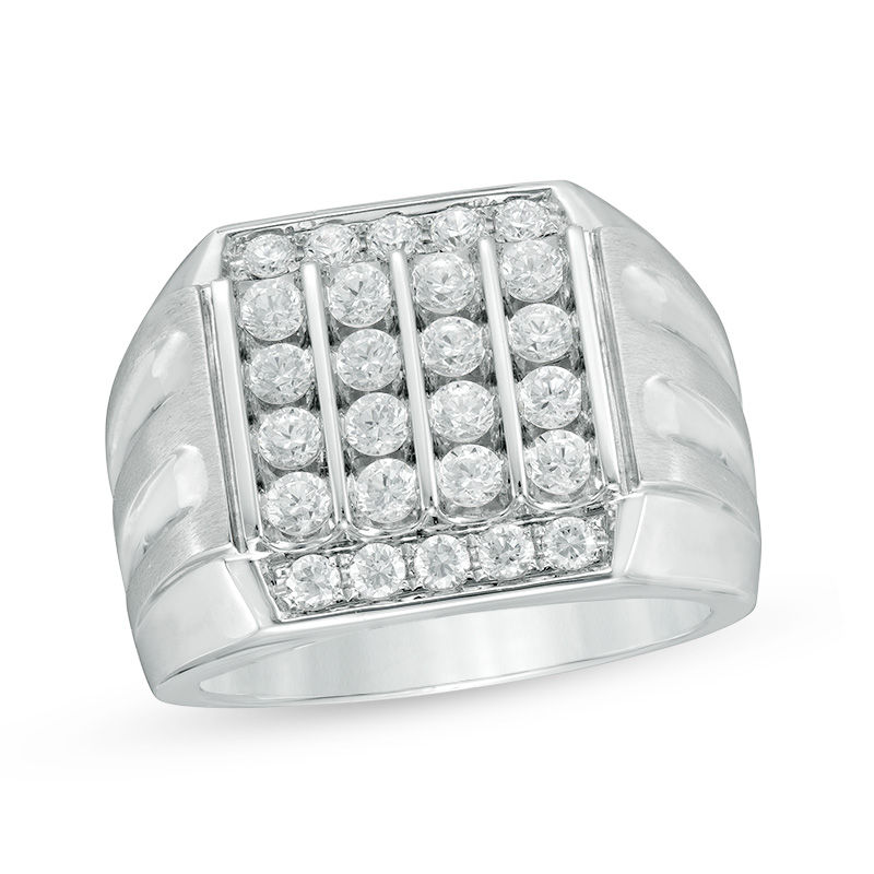 Main Image 1 of 1-1/2 CT. T.W. Composite Diamond Square Top Grooved Shank Ring in 10K White Gold