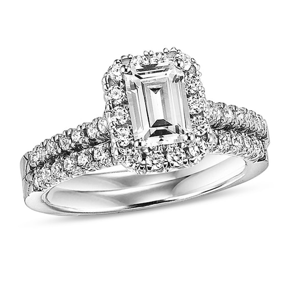 3/4 CT. T.w. Emerald-Cut Diamond Frame Bridal Set in 14K White Gold