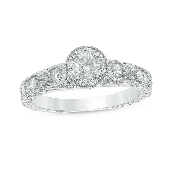 1/2 CT. T.w. Diamond Frame Vintage-Style Engagement Ring in 10K White Gold