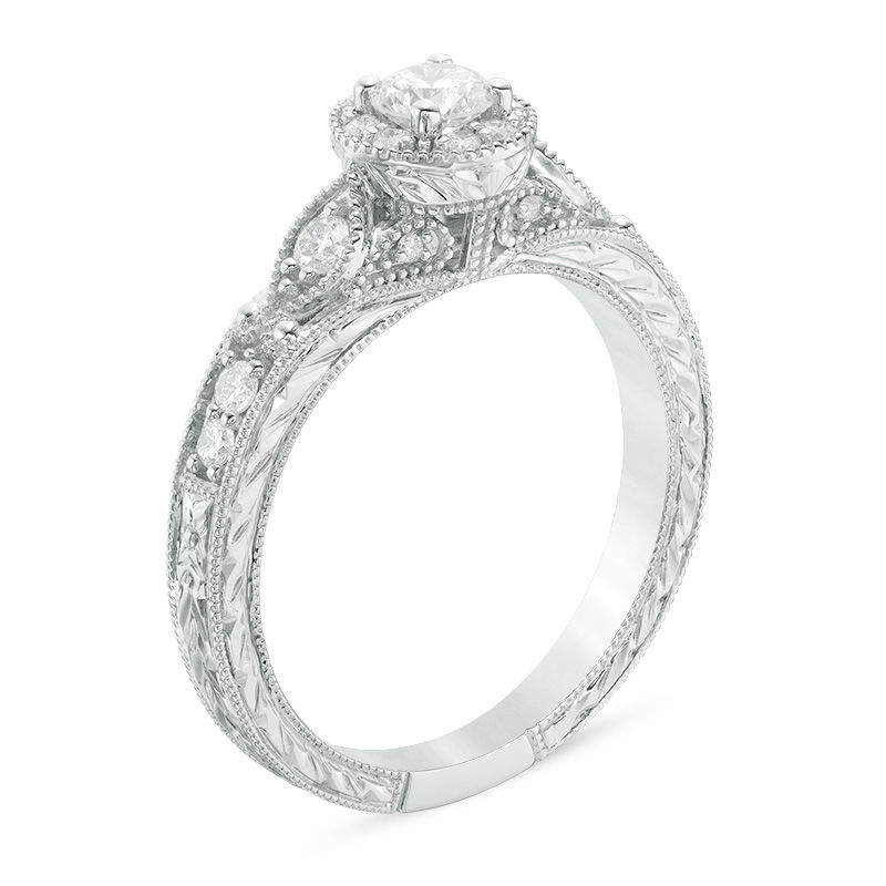 Main Image 2 of 1/2 CT. T.W. Diamond Frame Vintage-Style Engagement Ring in 10K White Gold