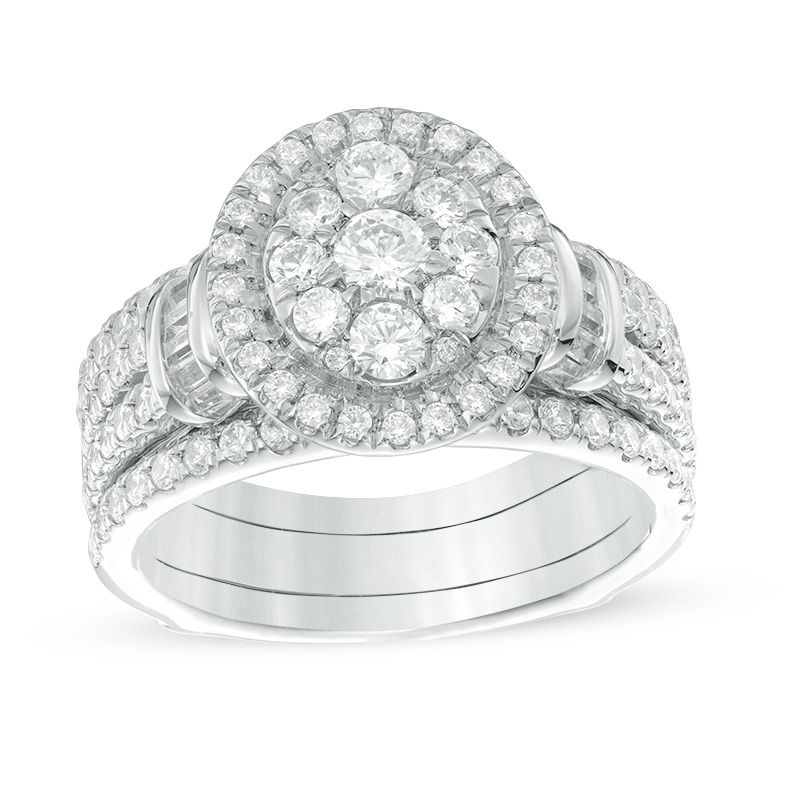 Main Image 1 of 1-1/2 CT. T.W. Composite Diamond Frame Collar Bridal Set in 14K White Gold