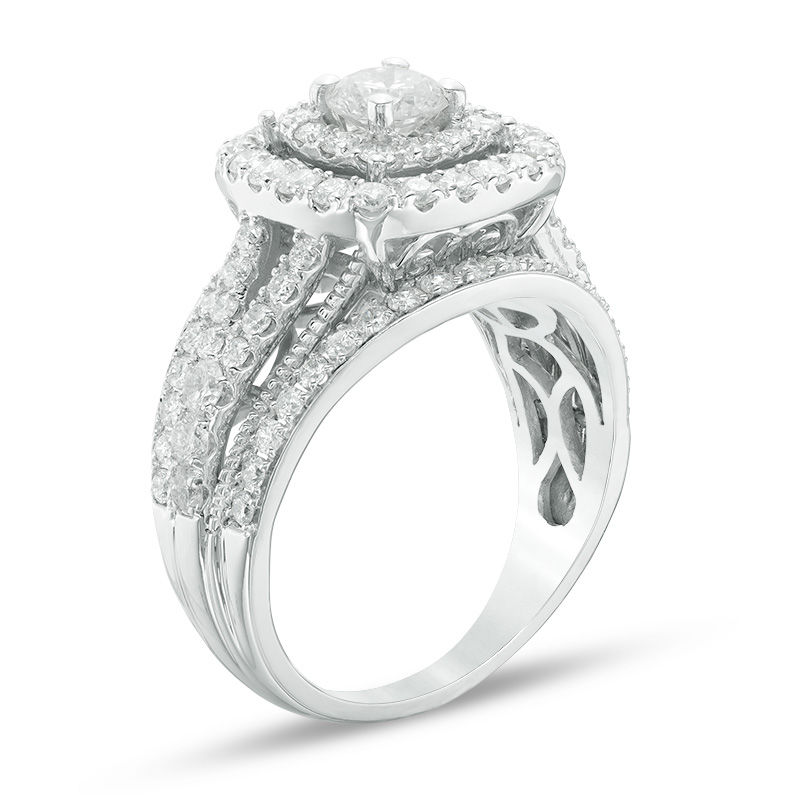 2 CT. T.W. Diamond Double Frame Multi-Row Vintage-Style Engagement Ring in 14K White Gold
