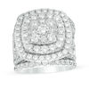 Thumbnail Image 1 of 6 CT. T.W. Diamond Double Cushion Frame Multi-Row Three Piece Bridal Set in 14K White Gold