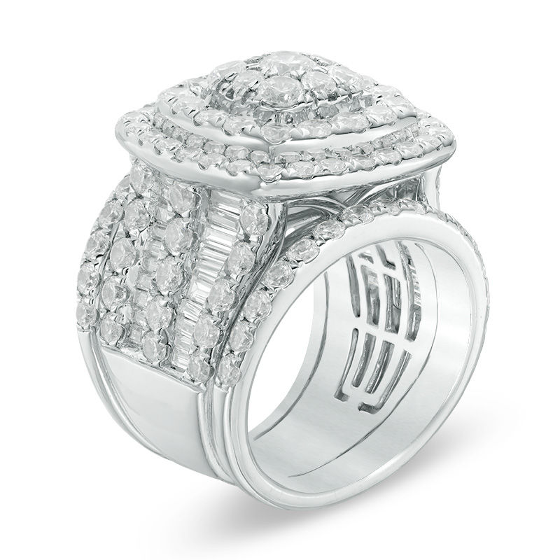 Main Image 2 of 6 CT. T.W. Diamond Double Cushion Frame Multi-Row Three Piece Bridal Set in 14K White Gold